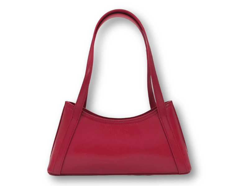 Magenta leather baguette shoulder bag with dual flat straps