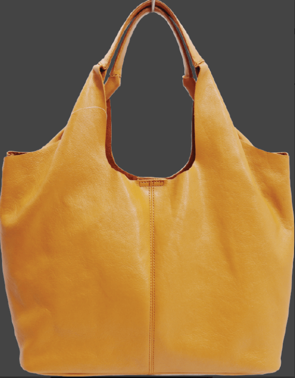 Mustard yellow leather slouchy tote with integrated top handles